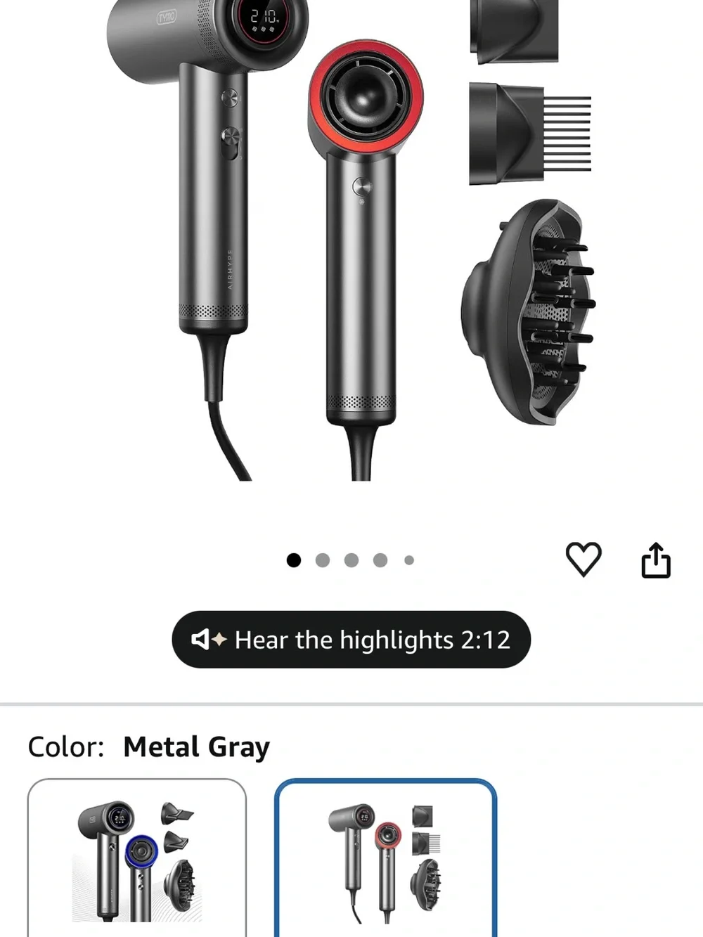 TYMO AIRHYPE Blow Dryer with Comb - 1500W Professional